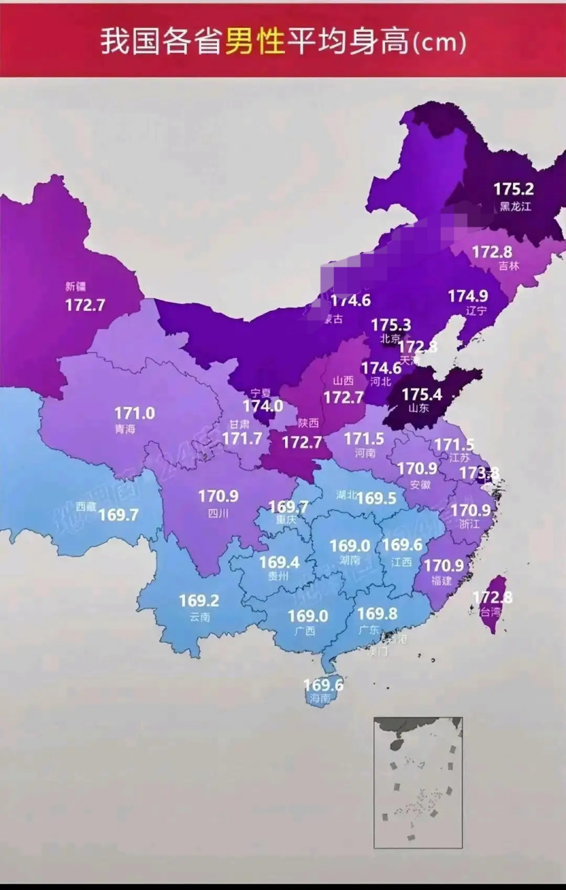 我国各省男性平均身高