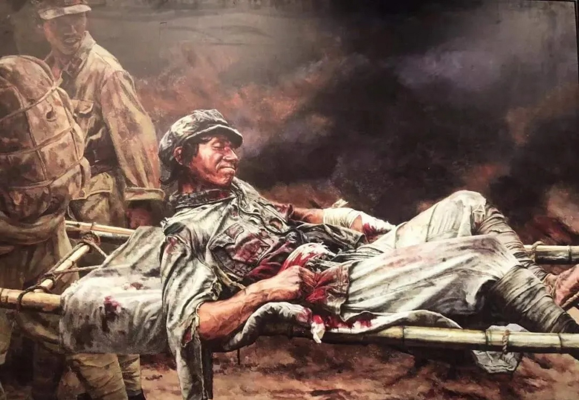 陈树湘,红军第五军团34师师长,在湘江战役中重伤被逮,敌人用担架抬他