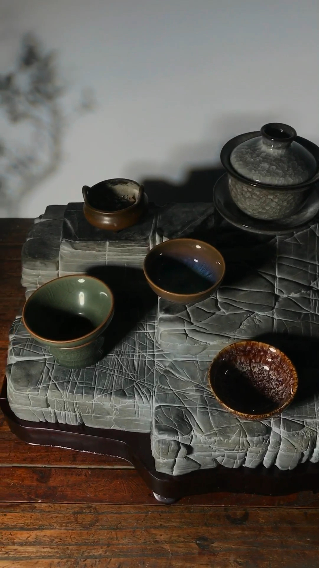 灵璧石,步步高升,赏石茶台-度小视