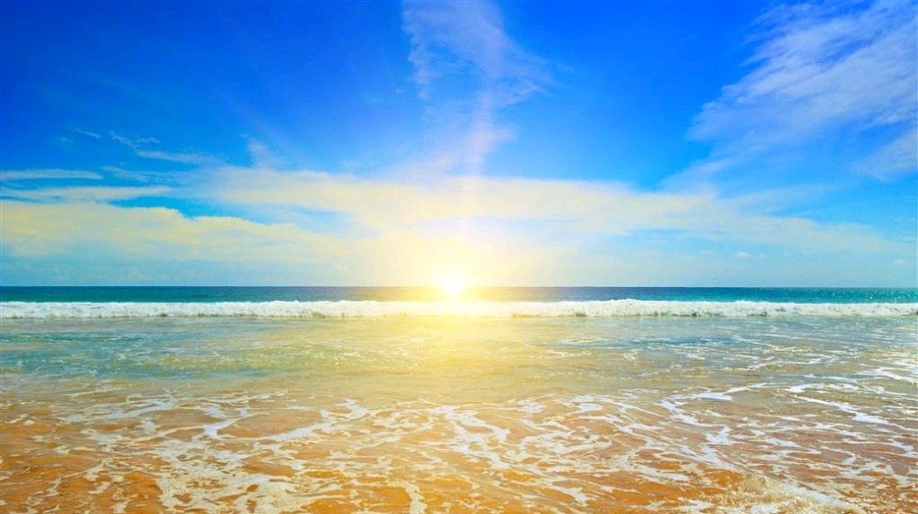 在这幅画里,明亮的太阳正从东方升起,照耀着整片大海,使其呈现出一种