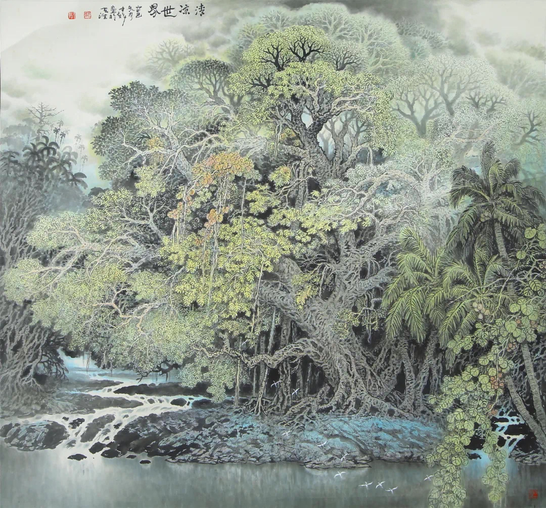 邹才干画家热带雨林山水画作品欣赏
