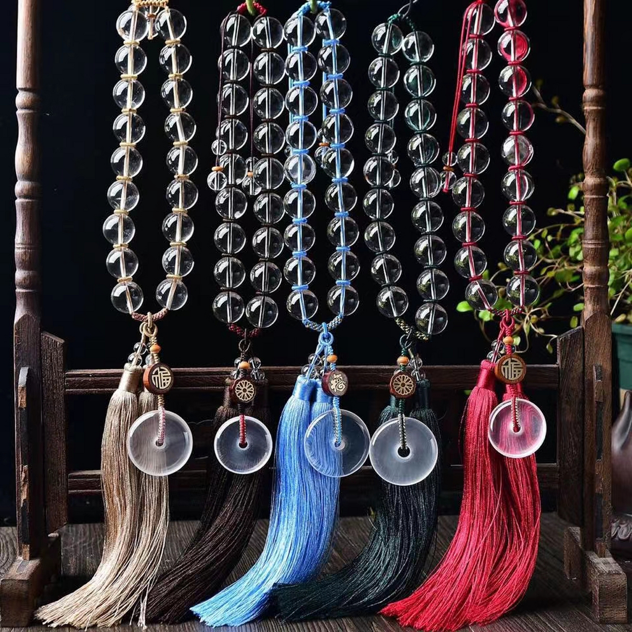 天然白水晶佛珠平安扣 车挂 汽车挂件 居家挂    可以调节圈口大小,纯