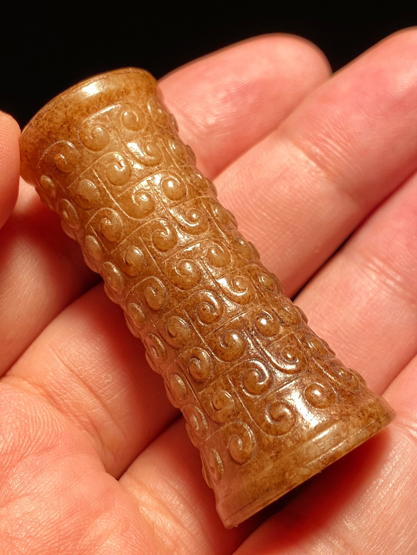 战国 和田玉籽料 谷纹 束腰勒 玉勒子 挂件 把件