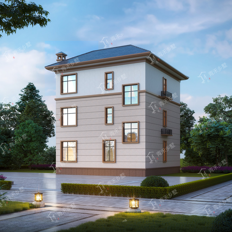 占地100平左右新中式三层别墅设计图纸农村自建房设计图