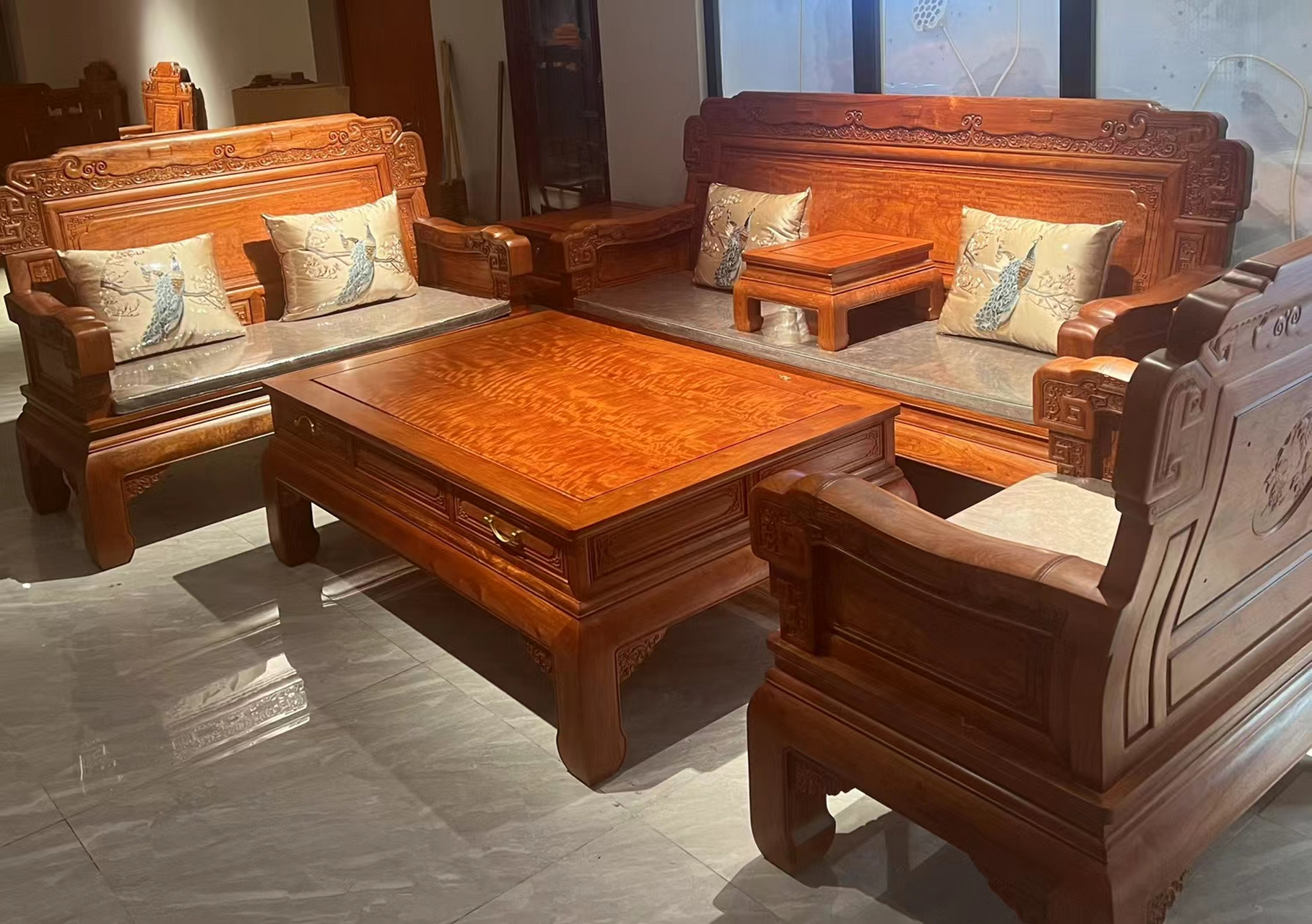 缅甸花梨(大果紫檀) 鸿福沙发 细磨打蜡,现货现货美美哒