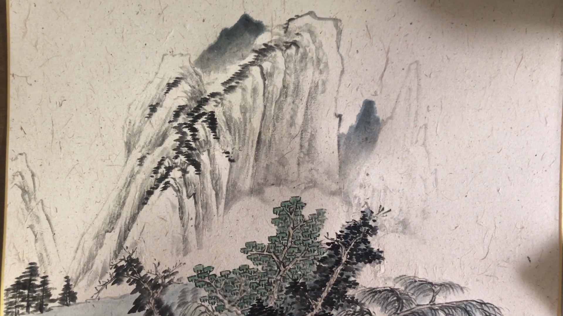 国画山水教学:后面的远山怎么画,试试这种方法