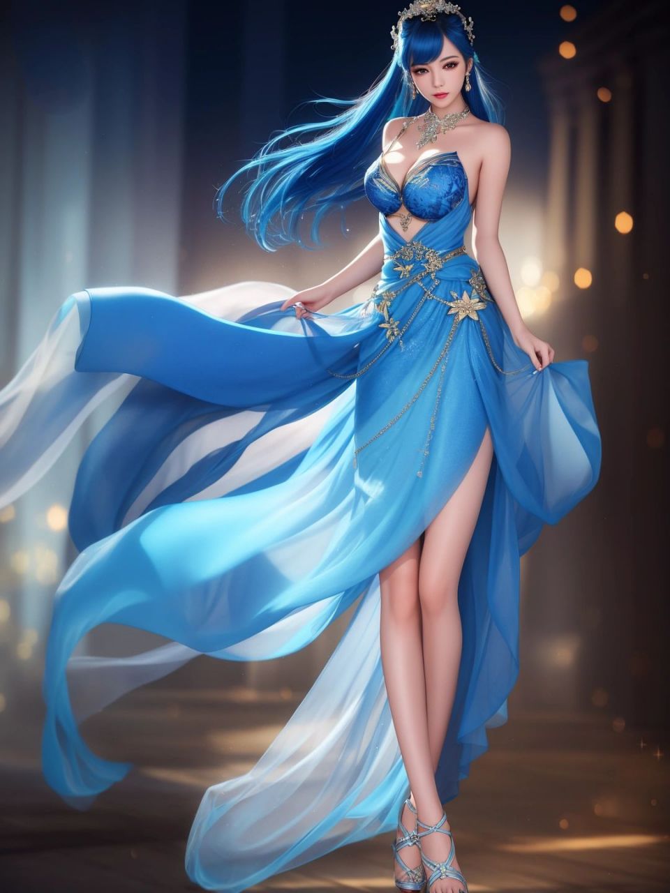 蓝色妖姬,蓝色系长发性感美少女