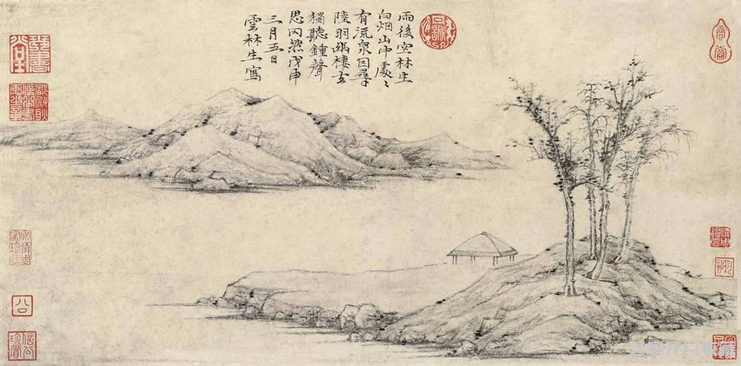 只画山水不画人 元代倪云林画山水,往往是空山无人,只画山水不画人,画