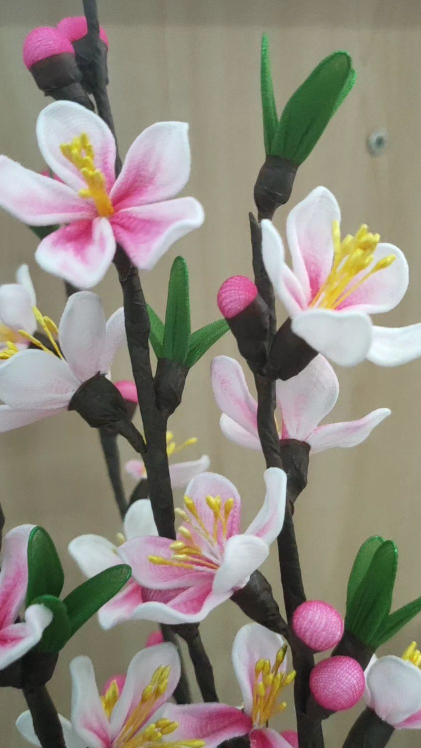 手工丝网花桃花成品欣赏