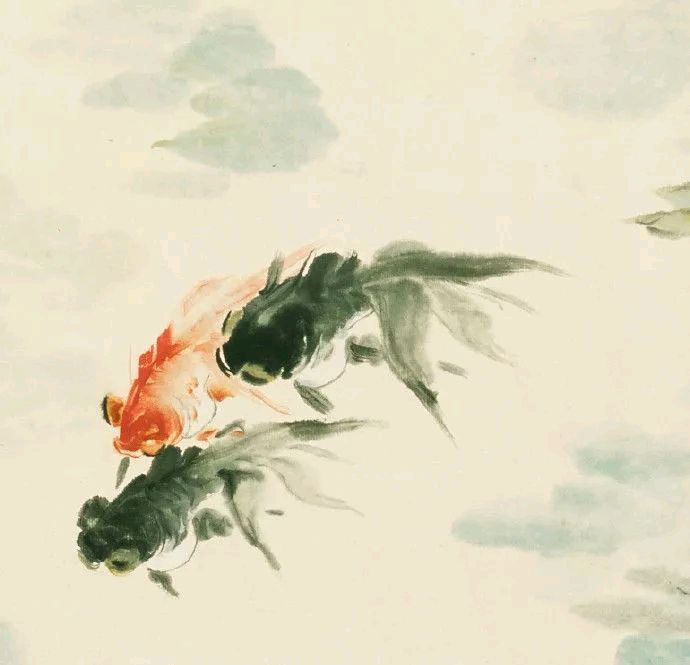 虚谷紫藤金鱼绘画作品欣赏