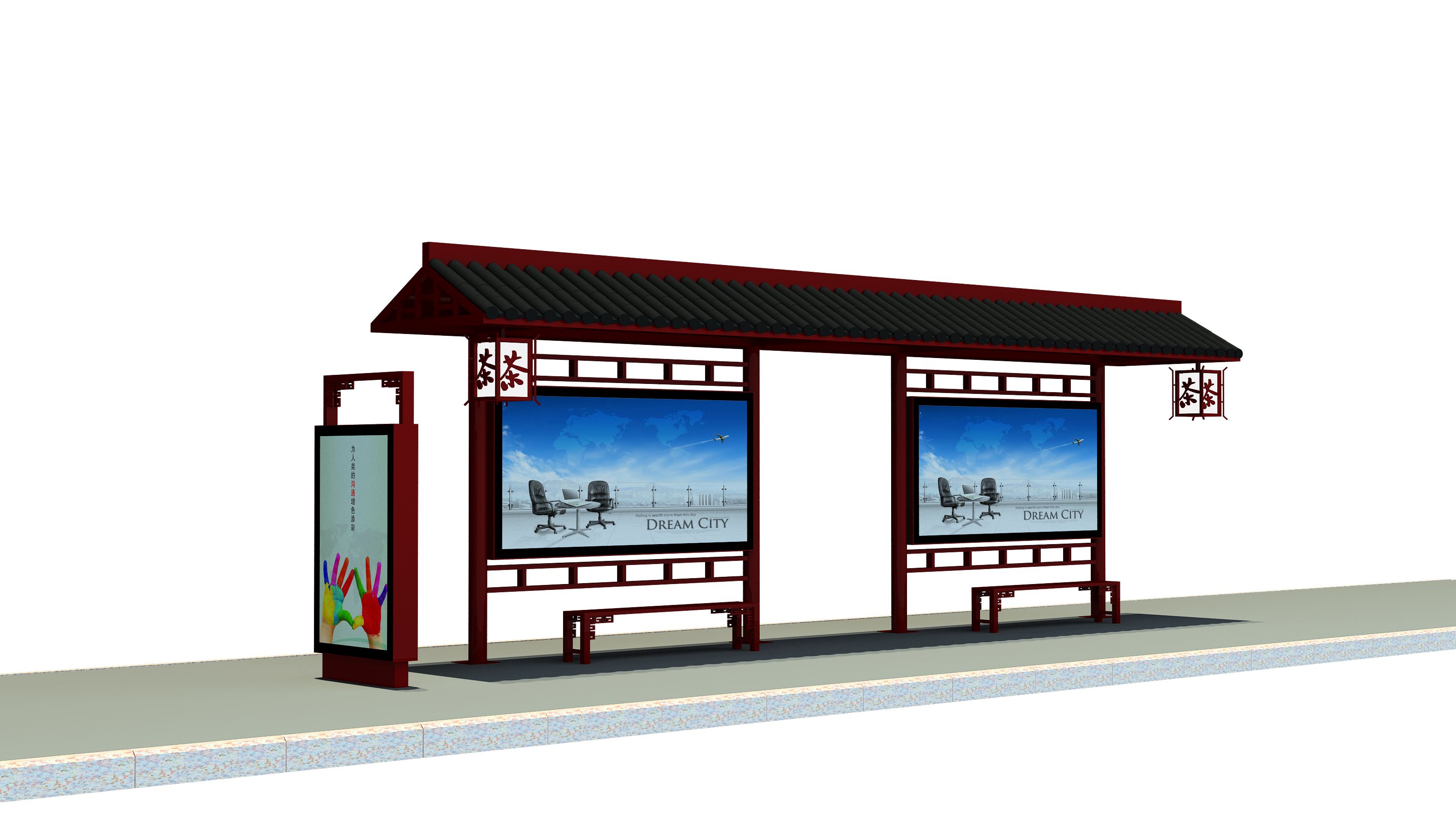 仿古公交站台效果图