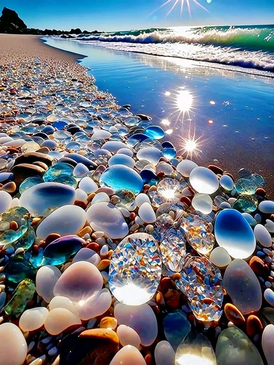 治愈系沙滩七彩石,色彩斑斓,晶莹剔透,璀璨夺目,如同一幅美轮美奂的