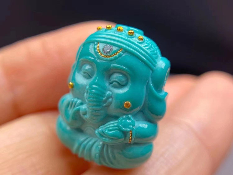 绿松石雕刻小象神宝宝
