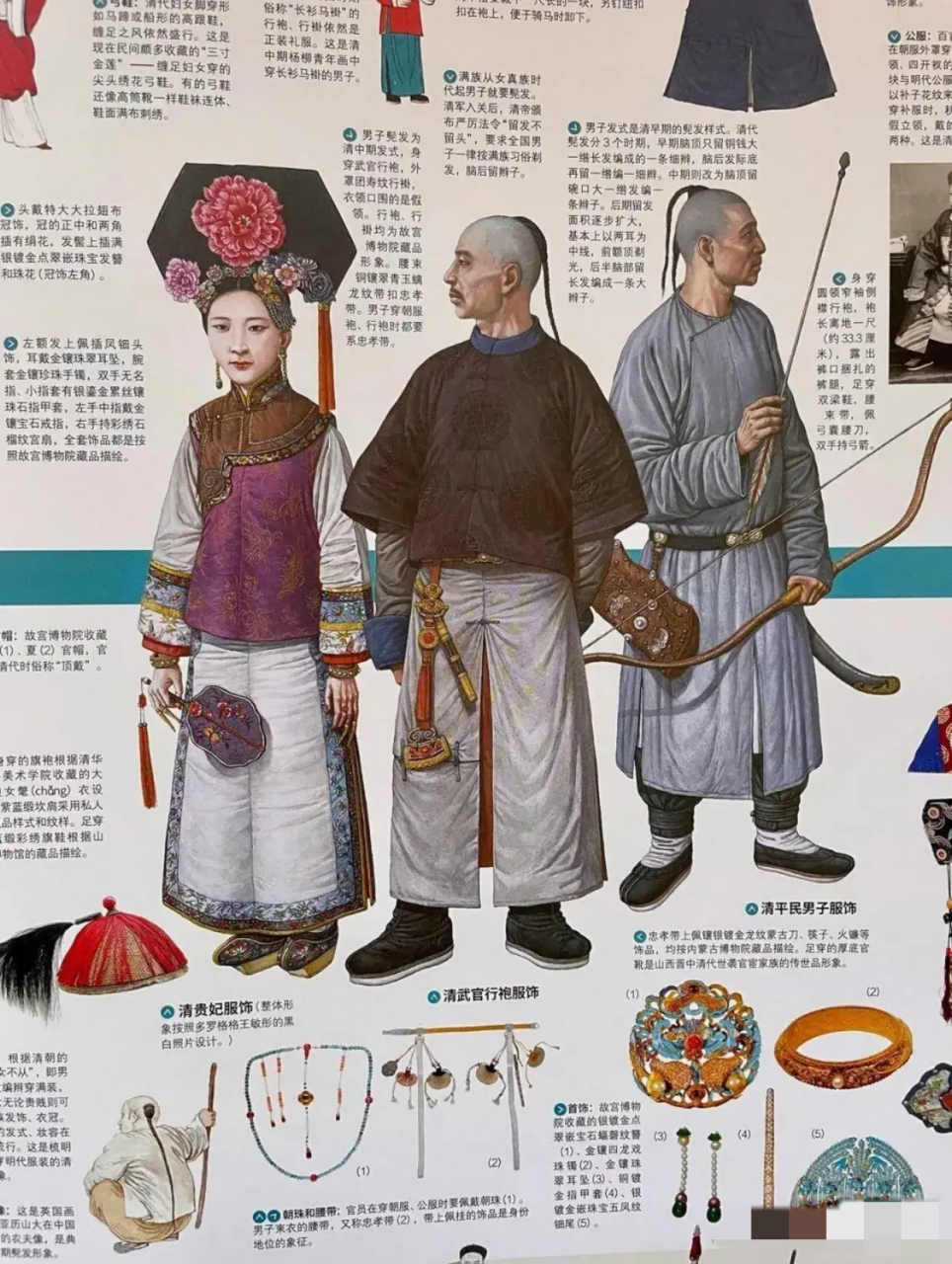 明清两朝的衣冠对比,农耕民族和游牧民族的对比,清朝前期的金钱鼠尾辫