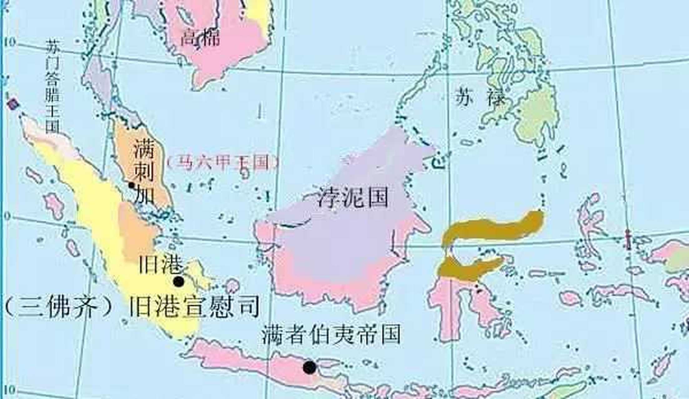 永乐年间,明朝曾经在马六甲海峡附近设"旧港宣慰司,哈佛大学教材中将