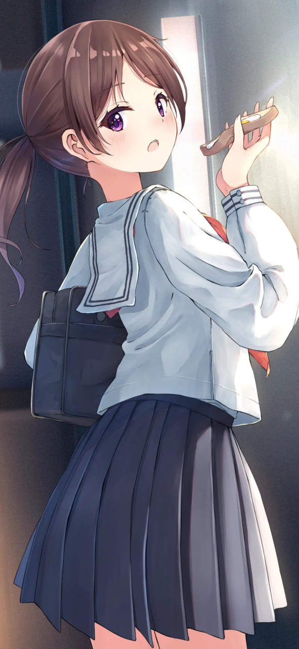 单马尾少女吃个面包#动漫壁纸