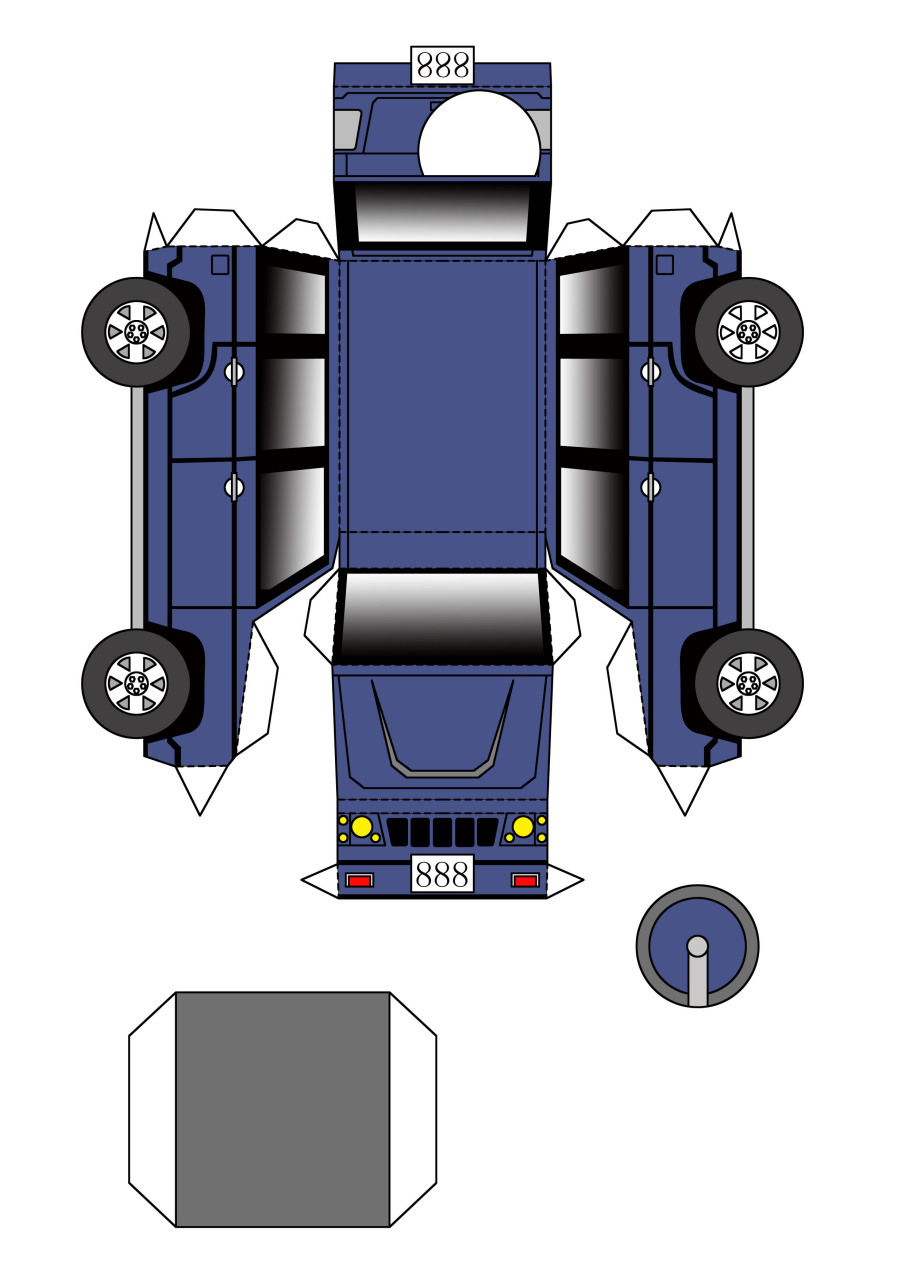 简单车辆纸模型图纸带上色线稿