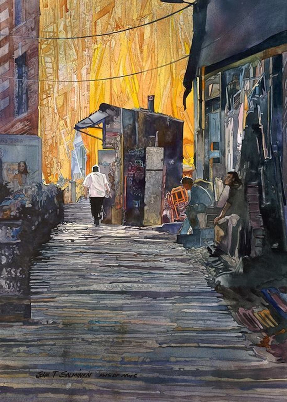 绘画欣赏 #插画# 美国水彩画家 john salminen 浪漫的街景水彩 ​