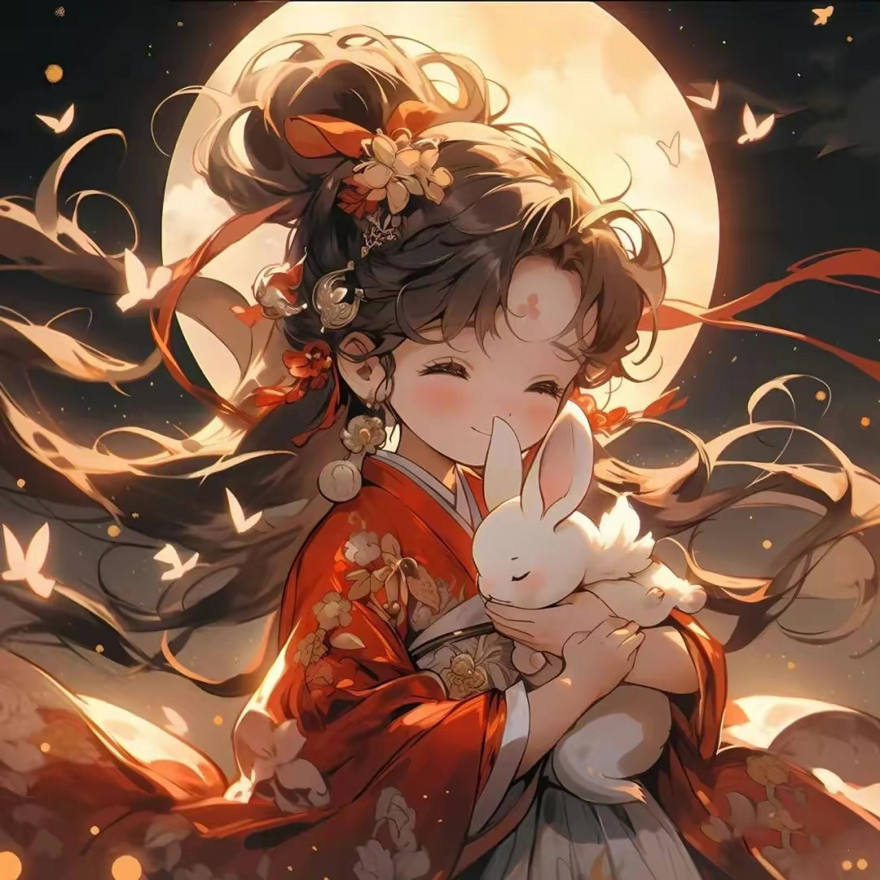 中秋头像,古风可爱小美女和玉兔 #九月动态激励计划