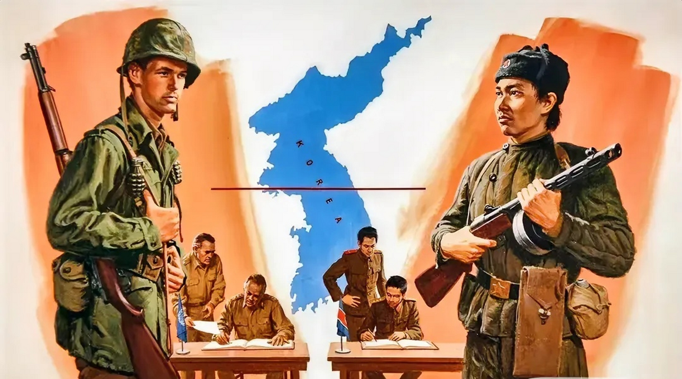 美国画的朝鲜战争停战宣传画,在他们看来,真正的对手绝对是中国.