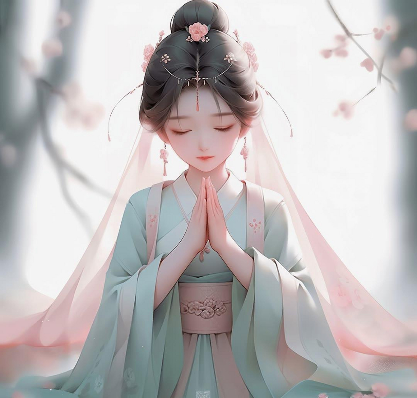 q版古风佛系少女祈福头像.