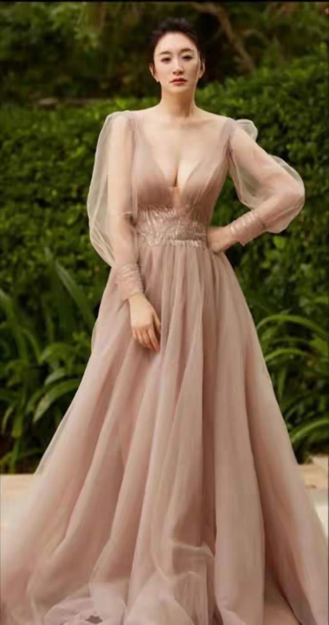 李小冉低胸纱裙美照,身材优越,风韵犹存,藏不住的女人味