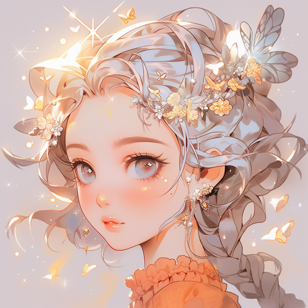 一组银发少女头像