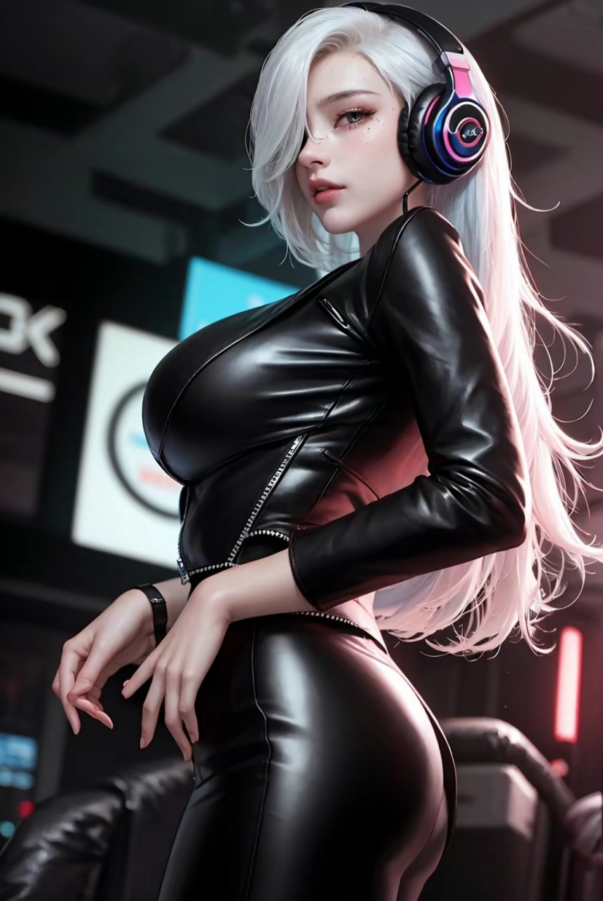 美女# #二次元美图# #ai绘画# 黑色皮衣美女
