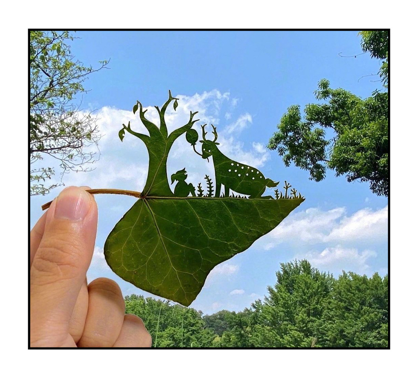 绝妙树叶剪纸作品