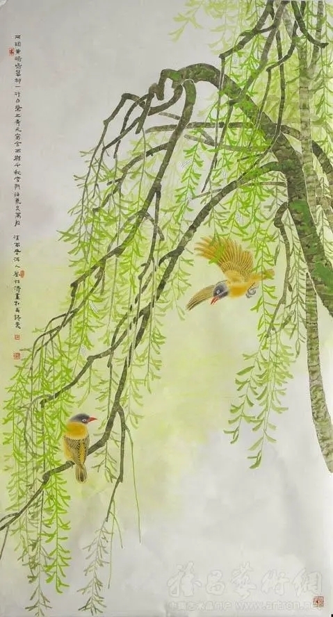 杜甫《绝句》两个黄鹂鸣翠柳……赏柝