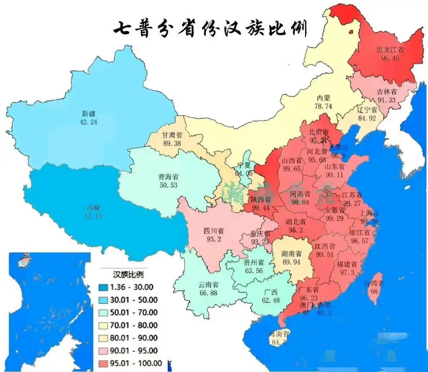 48% 第五名:贵州,汉族占比63.56% 第六名:宁夏,汉