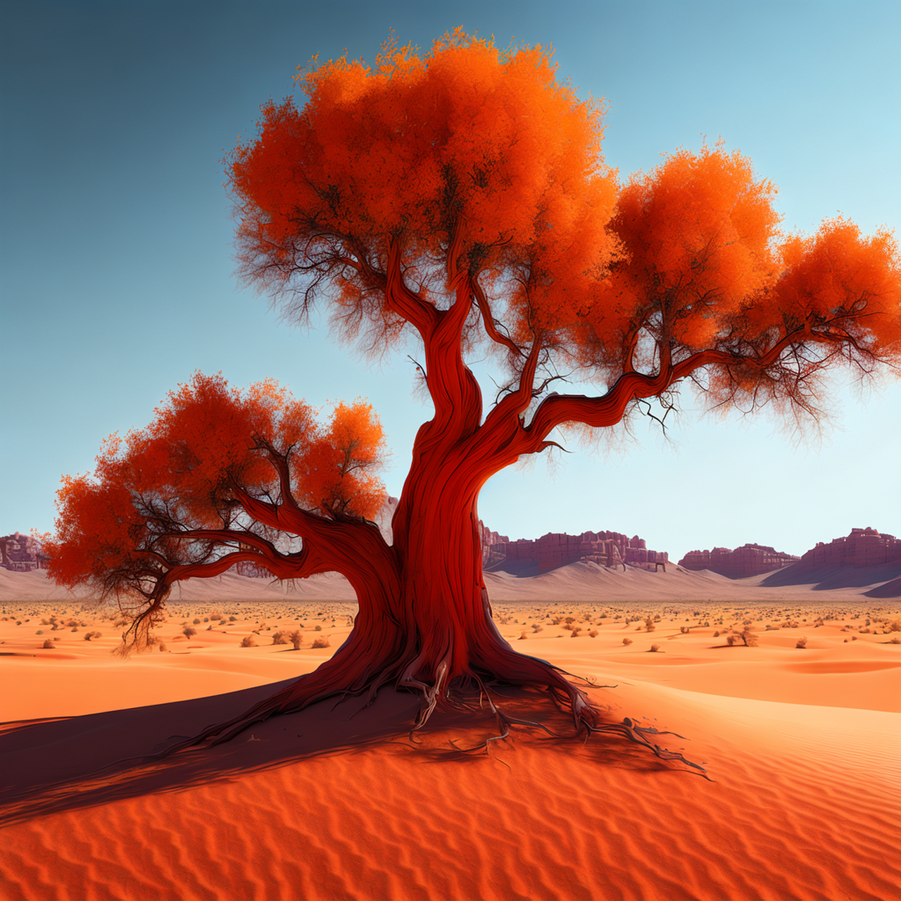 沙漠里的树图画图片