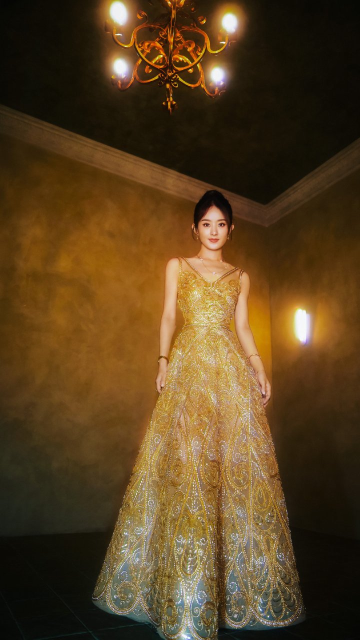 不过,赵丽颖这套金色的礼服,真的挺