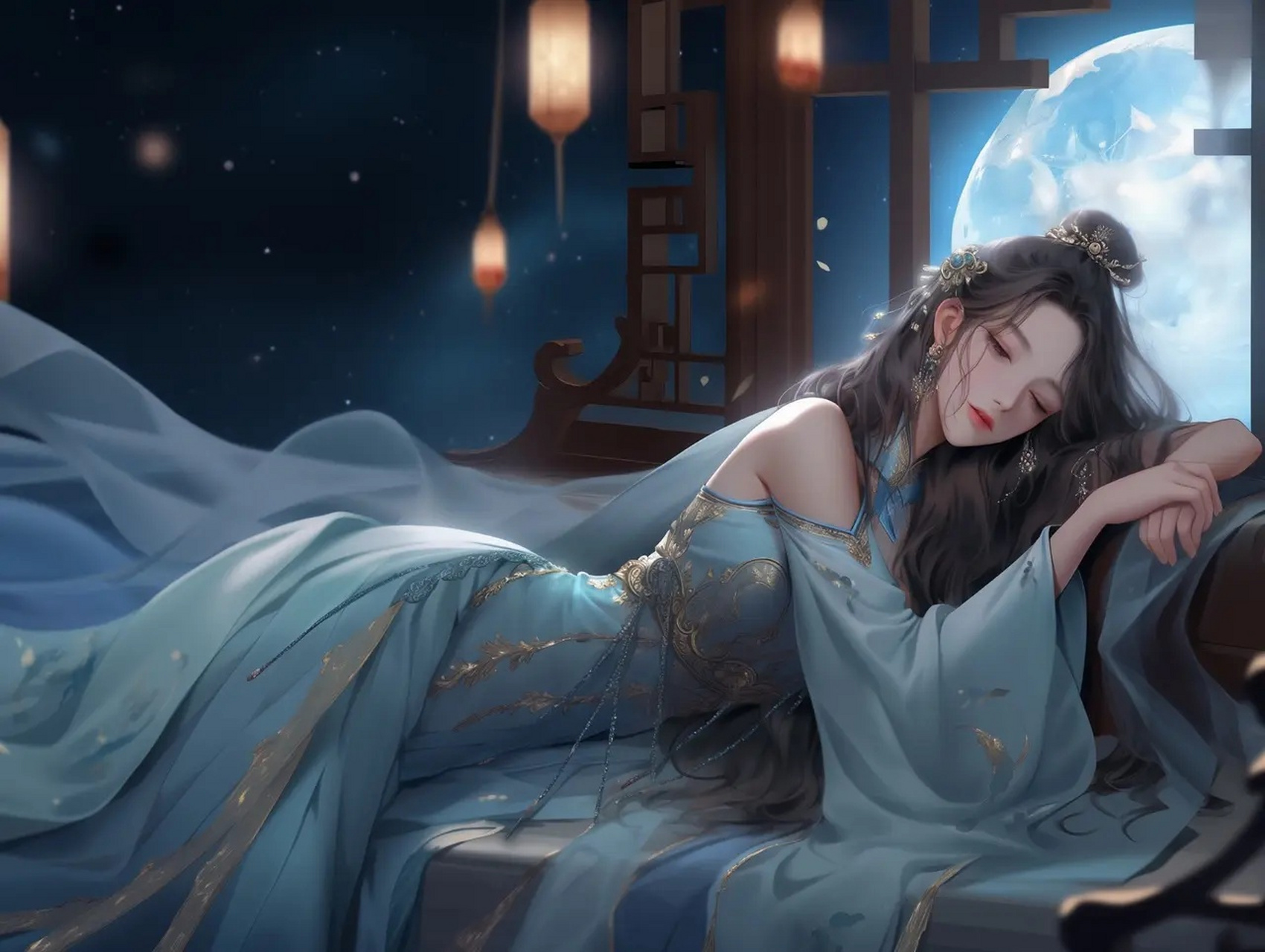 古风插画,贵妃躺来了,谁最聊