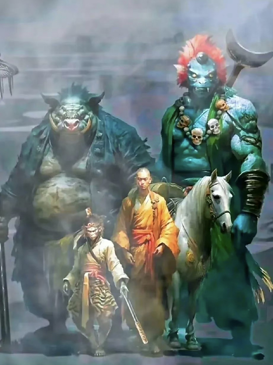 额滴个天,ai生成的唐僧师徒四人和白龙马,哪个更接近原著,哪个更辣