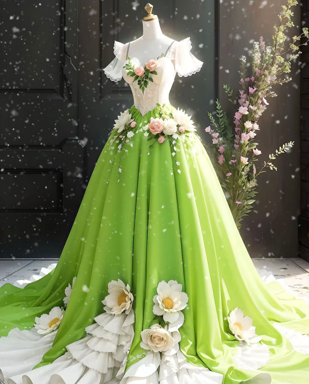绿色的婚纱图片真人图片