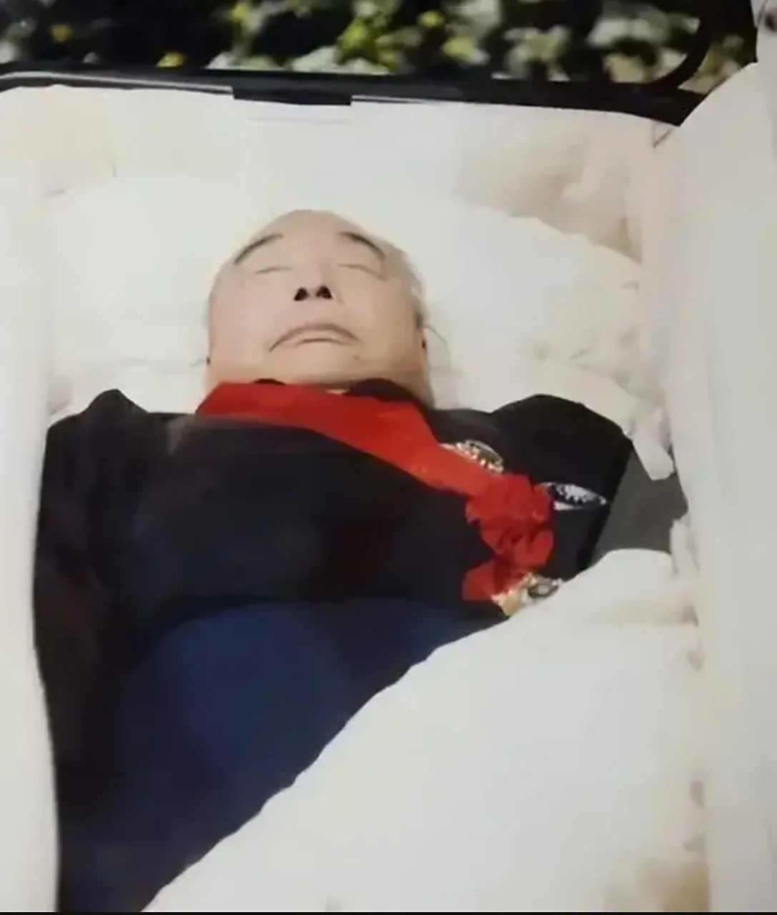 这是1988年,蒋经国的一张罕见遗容,当时他的遗体由台北的"荣总"医院