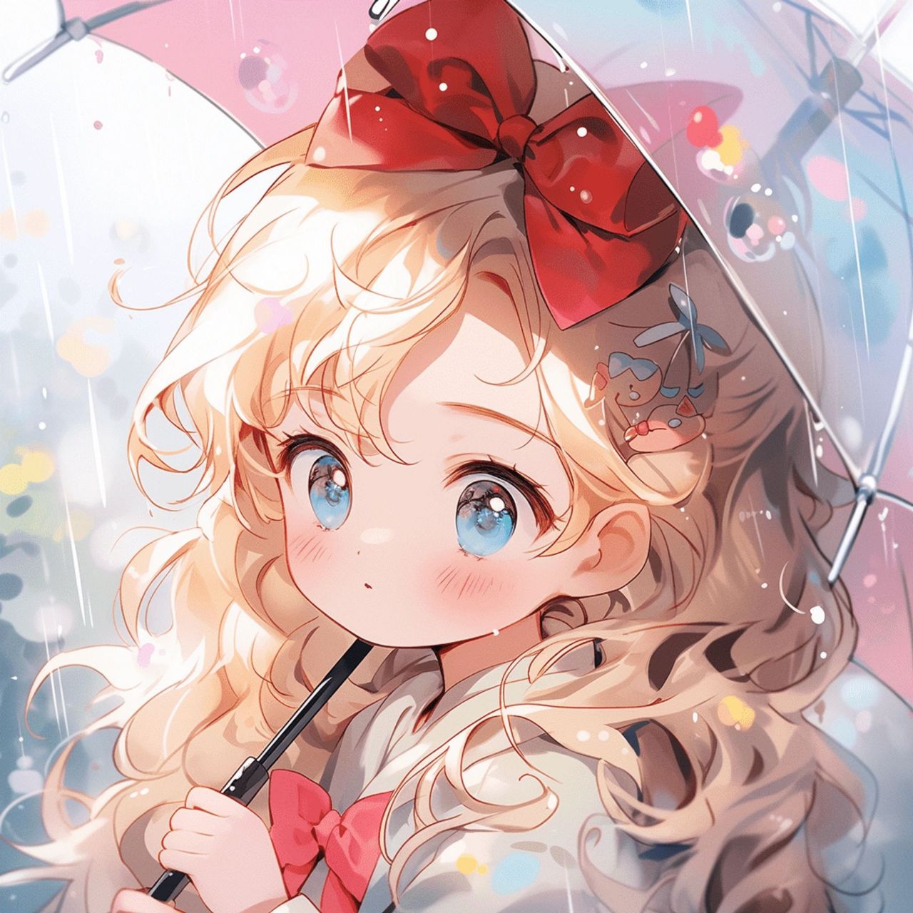 二次元女孩头像:下雨天打着伞,听着时紧时疏的雨声,便满心都驻满了
