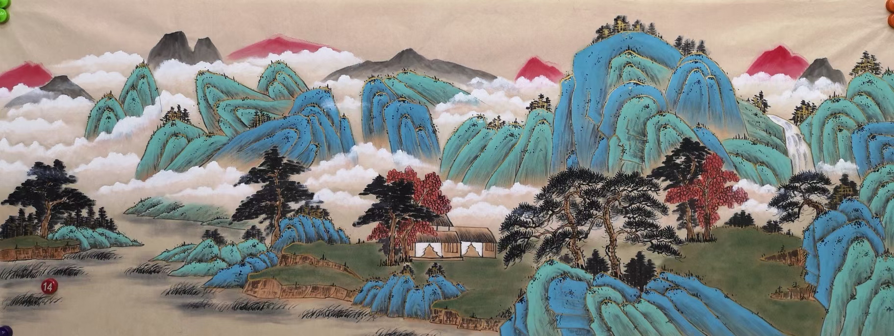 小六尺青绿山水画