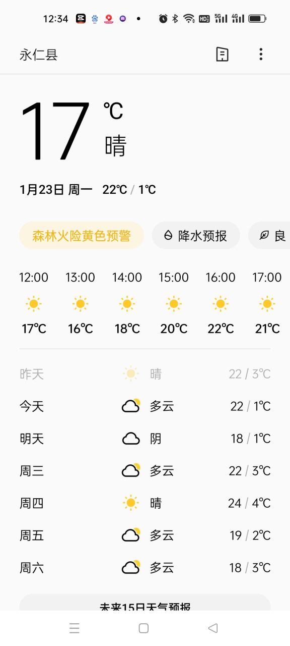 明天年初三要大降温了,连阳光之城的永仁在天气预报上显示也是阴天