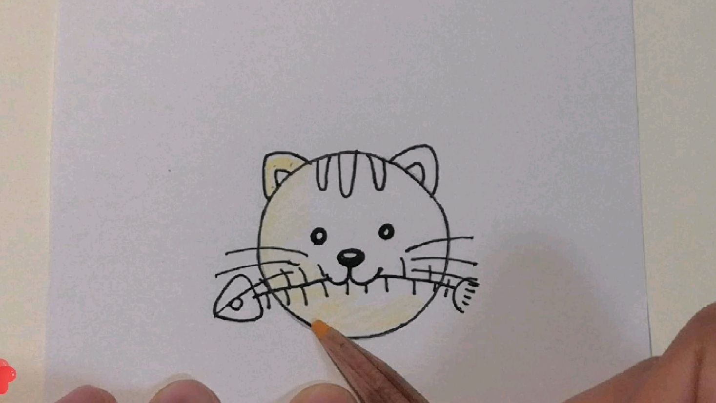 (简笔画)最最简单的简笔画,叼着鱼骨头的猫咪～