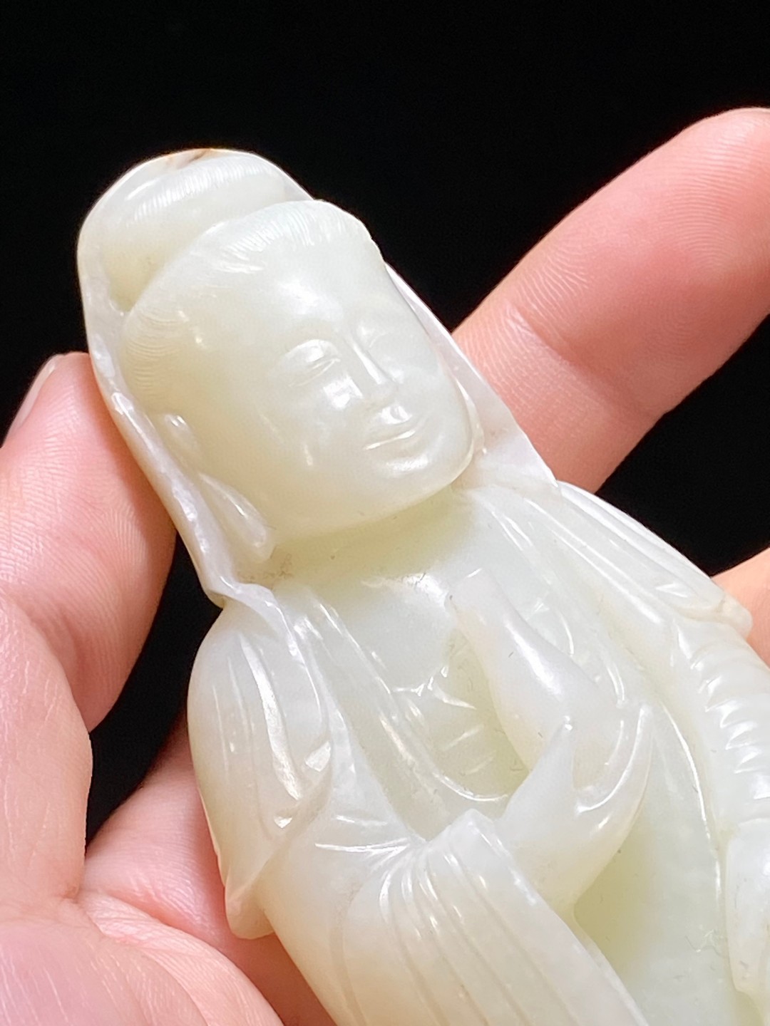 清 和田玉籽料 白玉 持净瓶 观音菩萨 立像 摆件