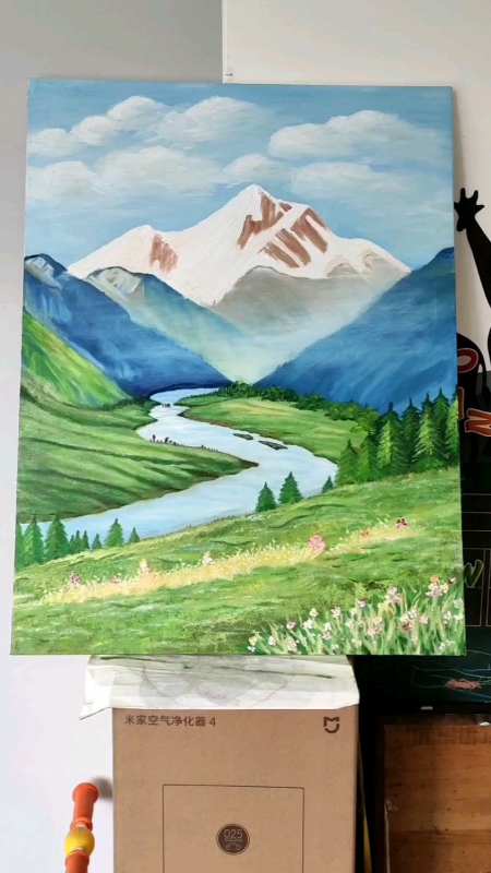 邱禄生手绘油画《绿水青山》-度小视