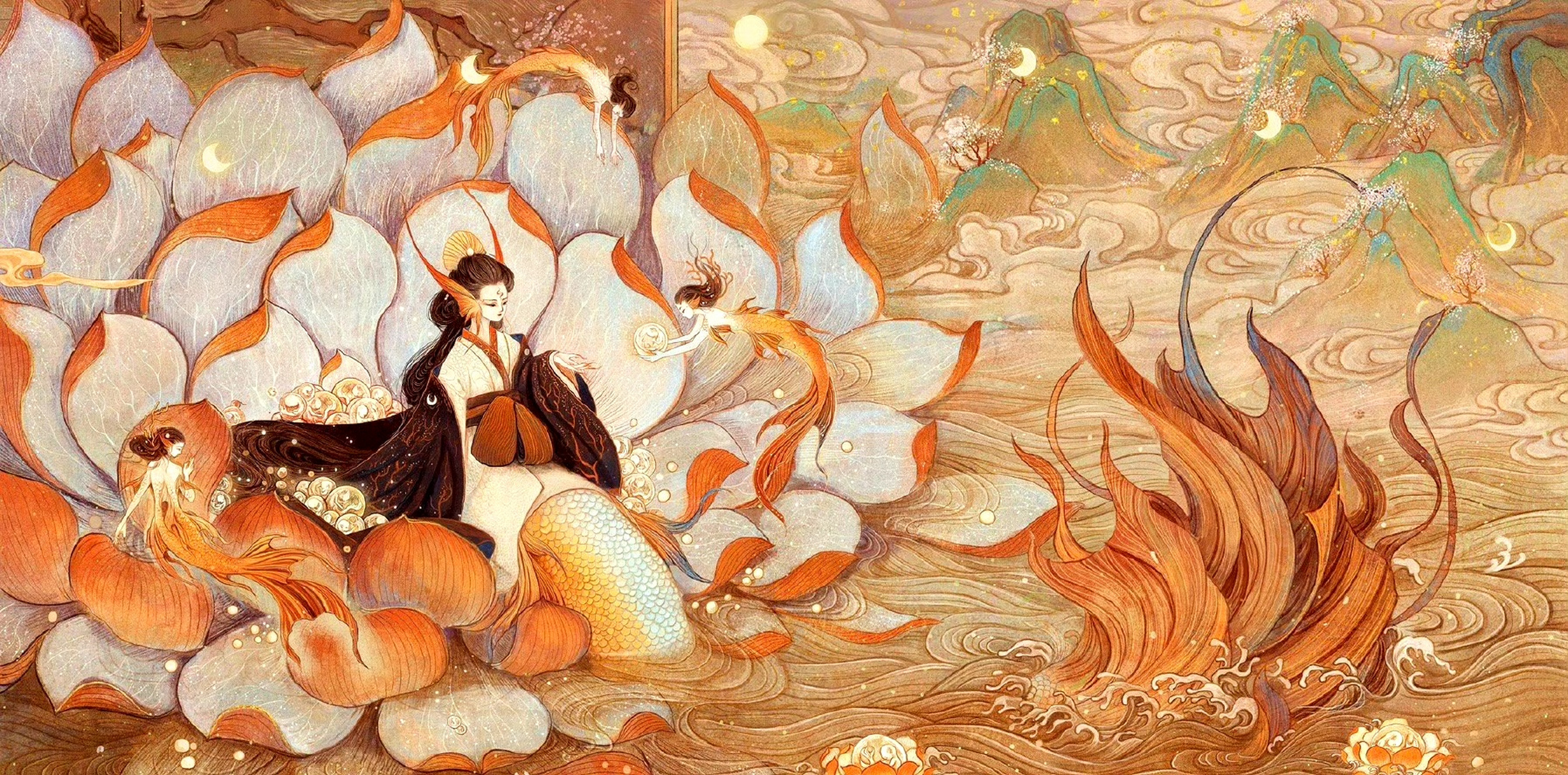 画师舍溪神话系列绘画作品欣赏,展现了山海经中的故事.