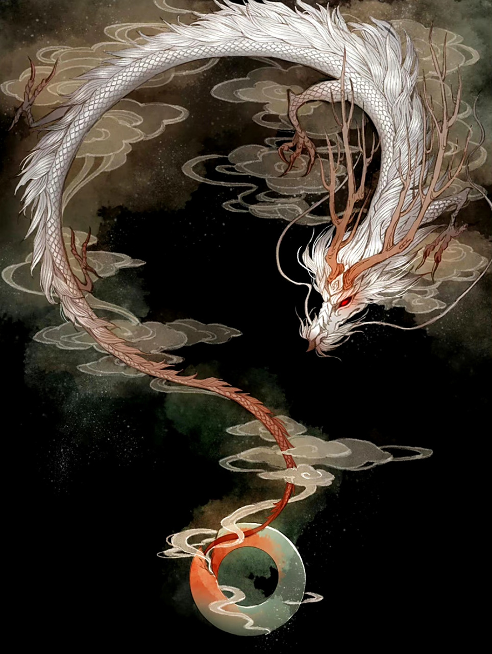 古戈力老师古风插画作品欣赏,红装半面与古佛.