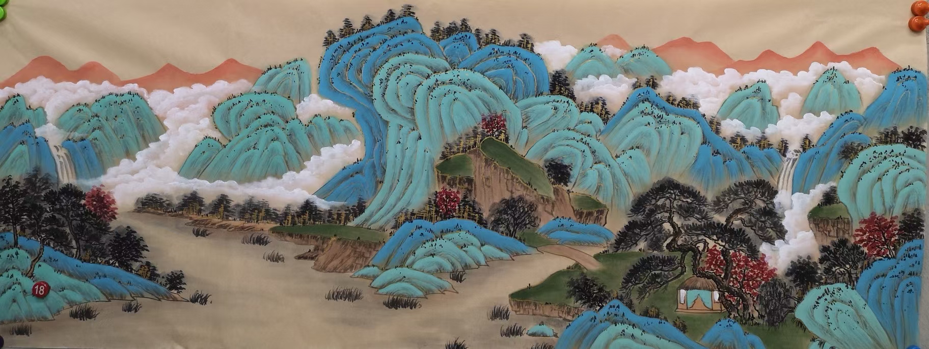 小六尺青绿山水画
