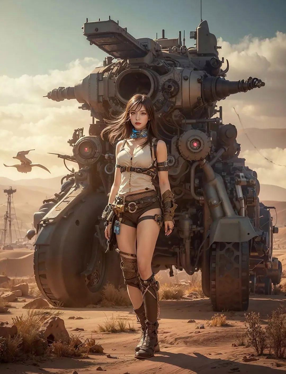 一组ai赛博朋克机甲美少女战士,未来末日风