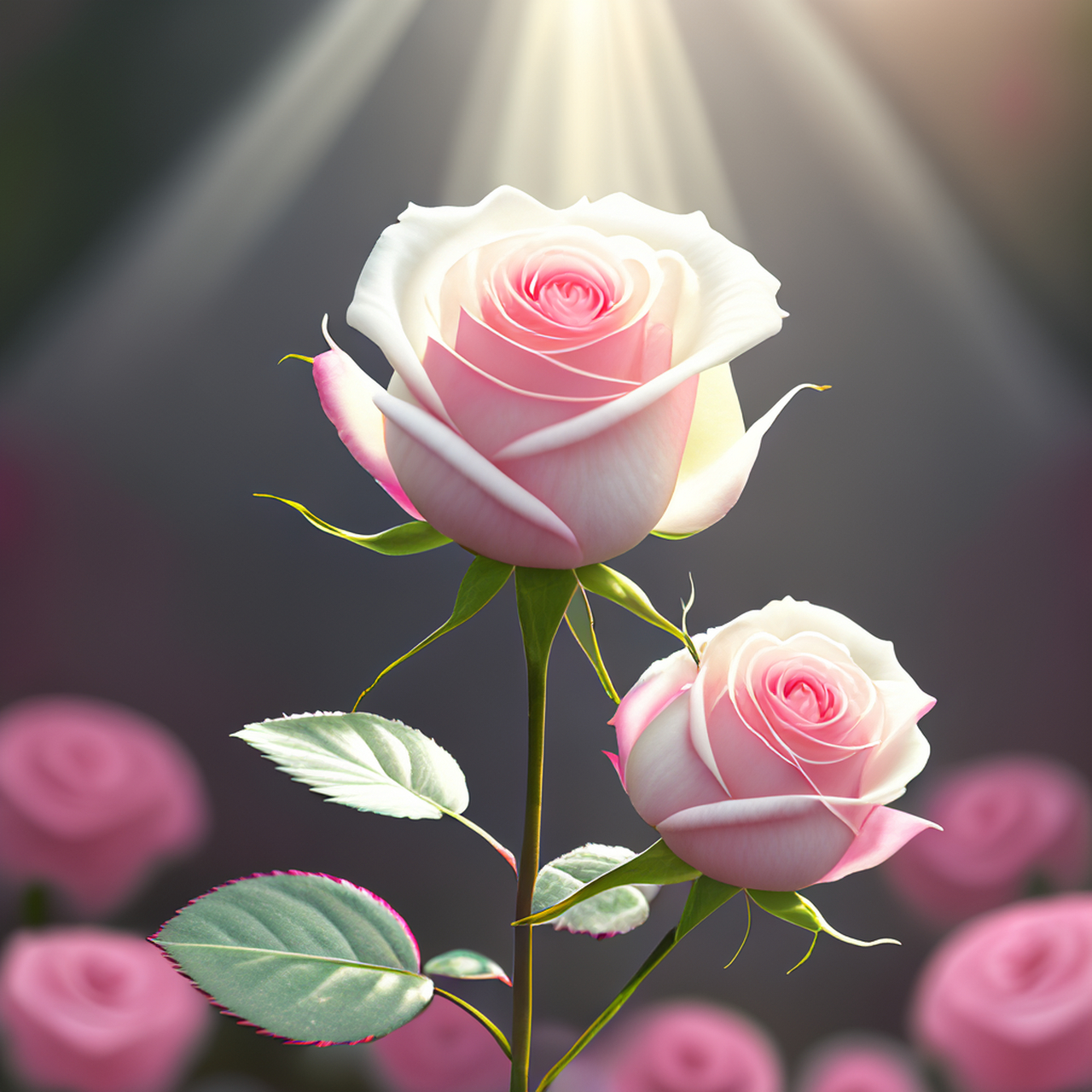 阳光下的绝美粉玫瑰.