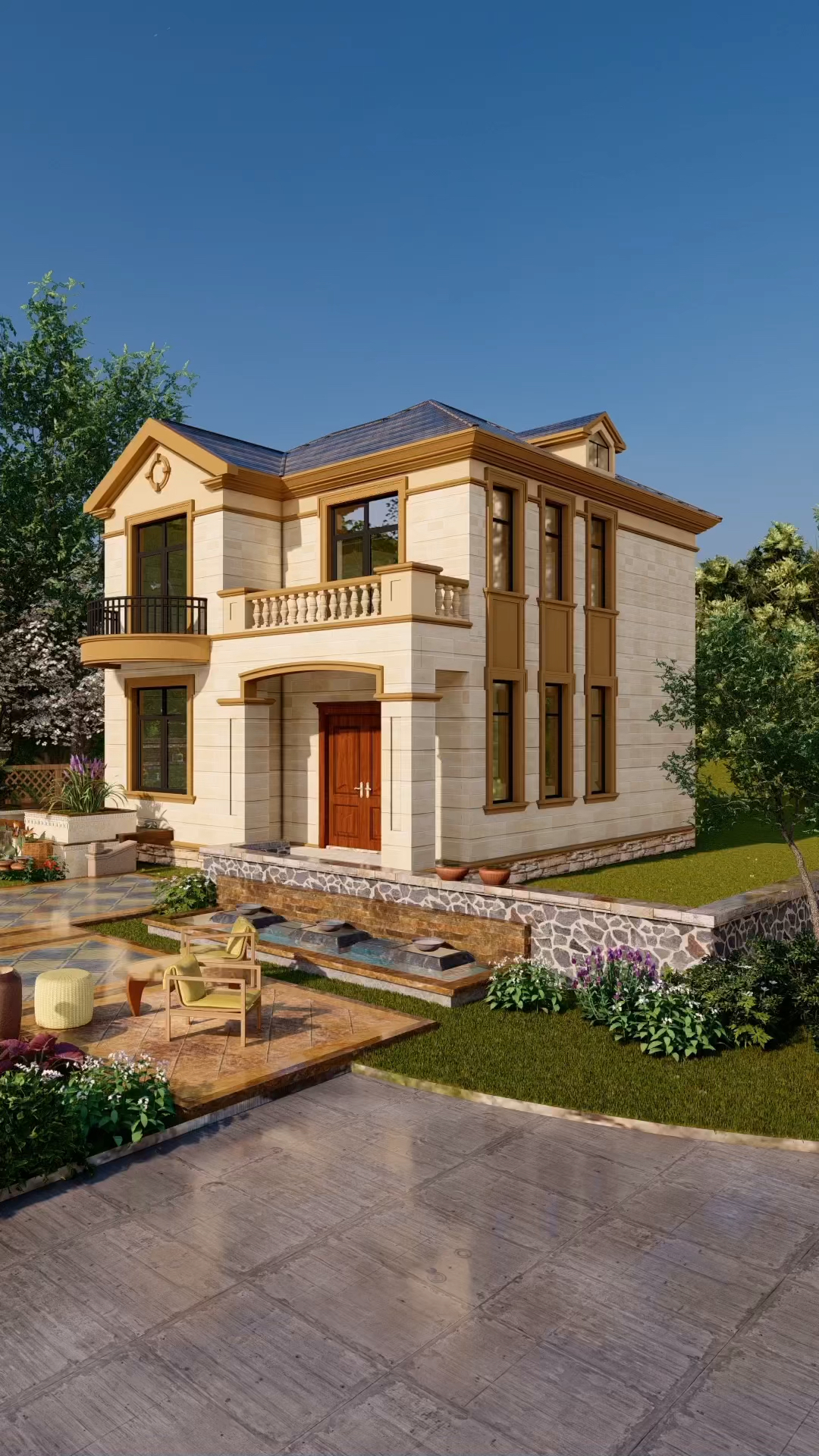 农村自建房占地85平的农村二层别墅设计图纸共4个卧室三个露台户型