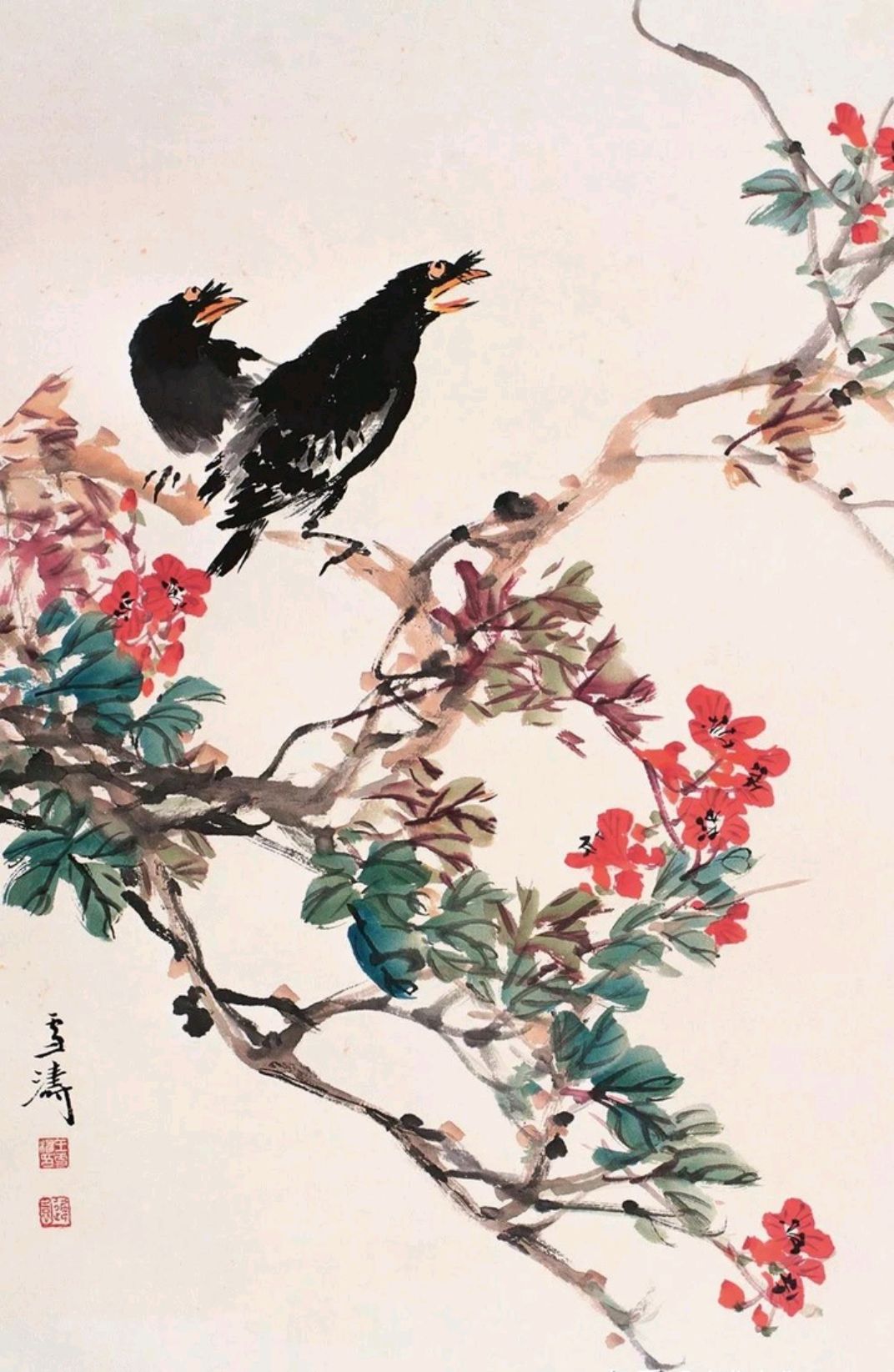 d31,王雪涛国画作品六幅,他特别喜欢八哥